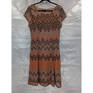 Sharagano Women's Dress Size 16 Brown Orange Chevron Knit Lace